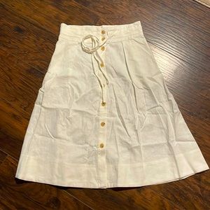 White linen/cotton a-line midi skirt
